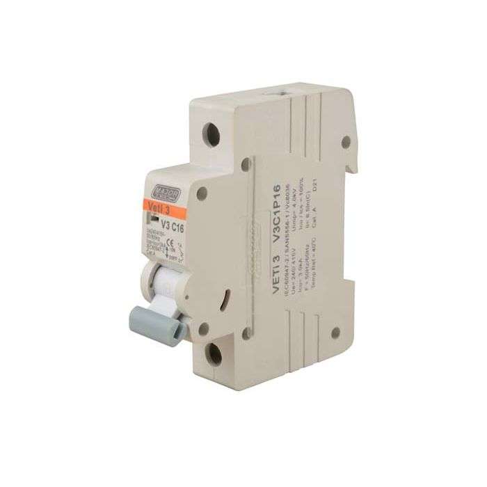 Major Tech 1-Pole 16A Circuit Breaker MCB 3Ka