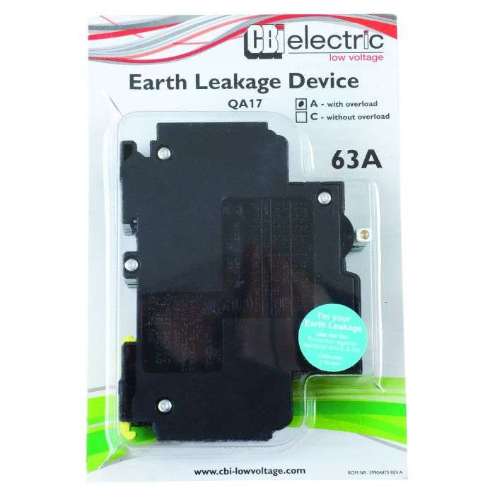 CBI 1-Pole + N 63A Earth Leakage With Overload