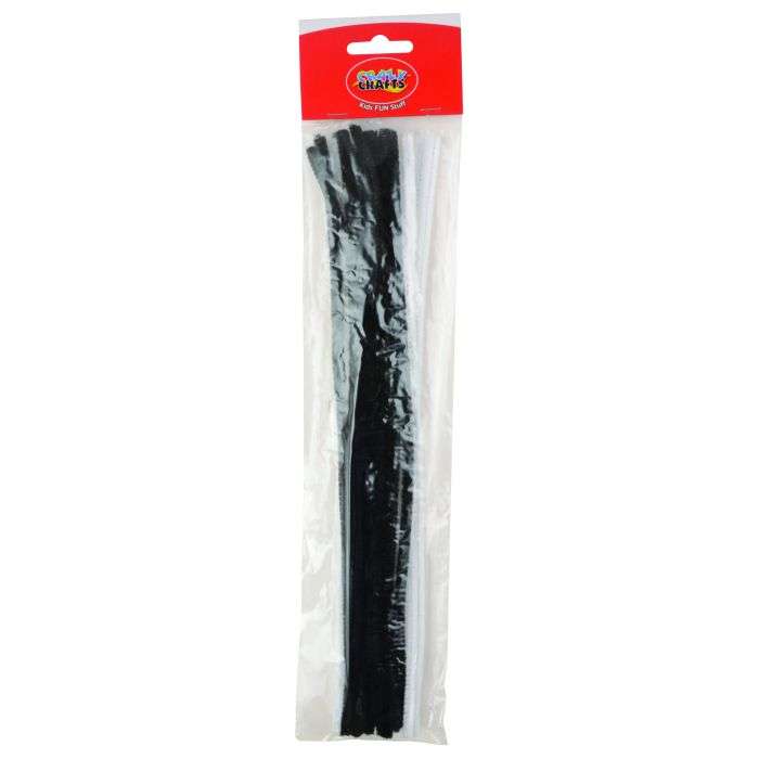 Crazy Crafts Black & White Plain Craft Chenille