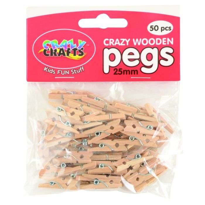 Crazy Crafts Wooden Craft Pegs 25mm - 50 Pack