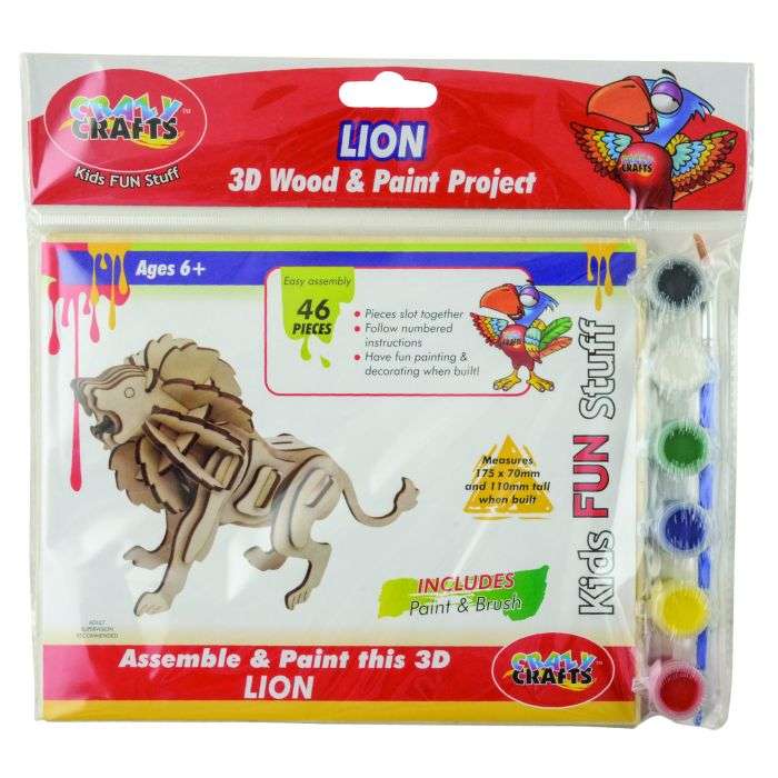 Crazy Crafts 3D Wood & Paint Lion Craft Set
