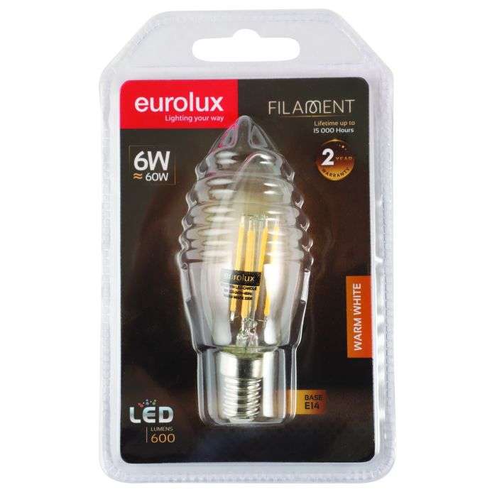Eurolux 6W Warm White E14 LED Filament Candle Lamp