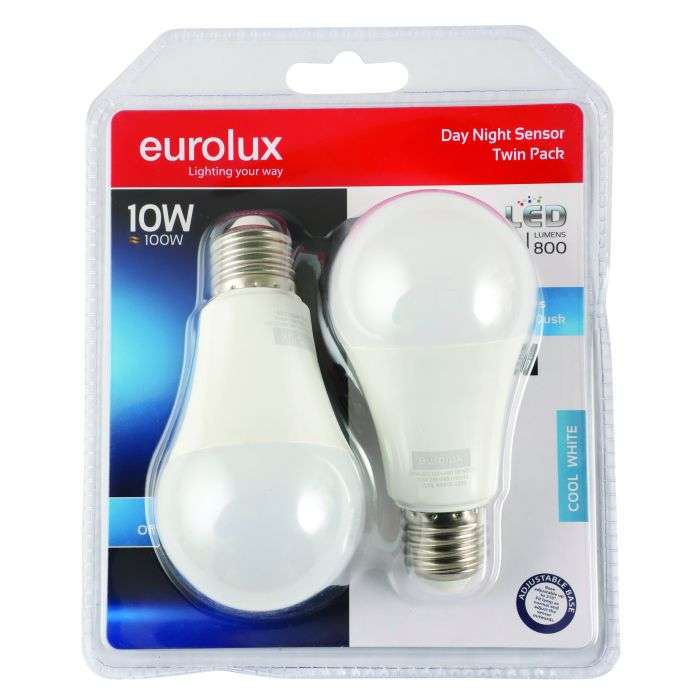Eurolux 10W Cool White Day & Night E27 LED A60 Lamp - 2 Pack