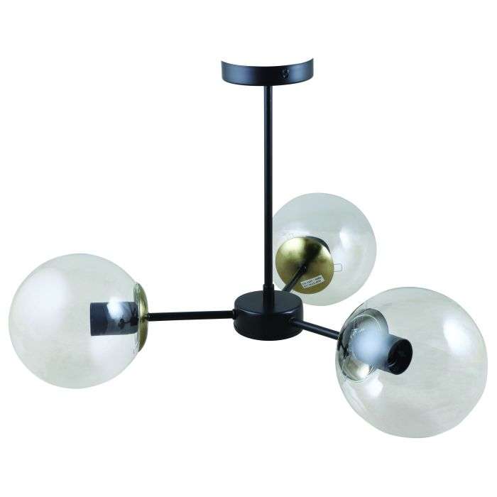 Bright Star Black & Brass Clear Glass 3 Light Chandelier