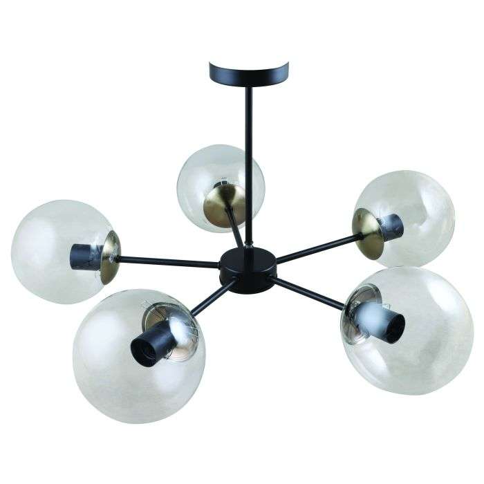 Bright Star Black & Antique Brass Clear Glass 5-Light Chandelier CH537/5