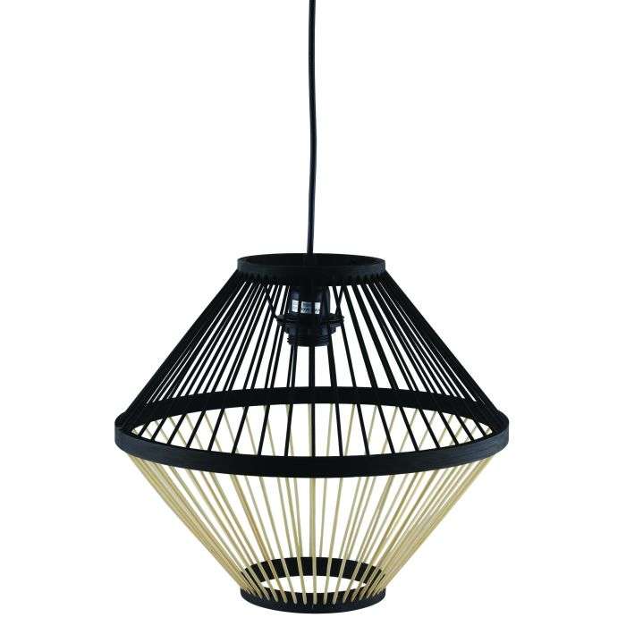 Bright Star Black & Natural Bamboo Diamond Pendant Light 350mm