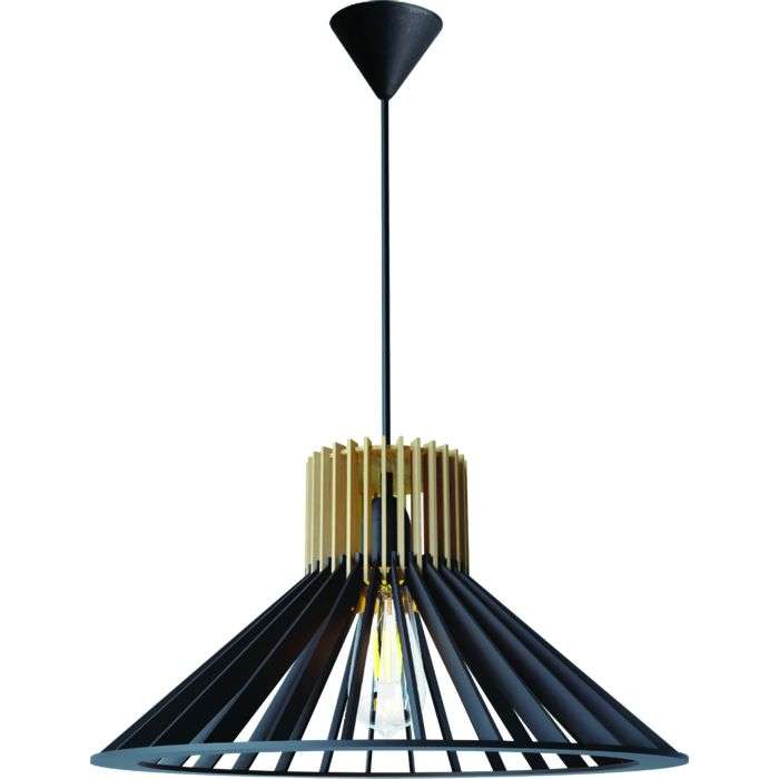 Bright Star Bamboo Black & Natural Cone Pendant 400mm
