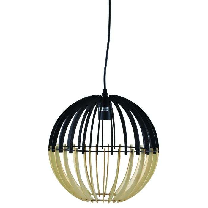 Bright Star Black & Natural Bamboo Round Pendant Light 300mm