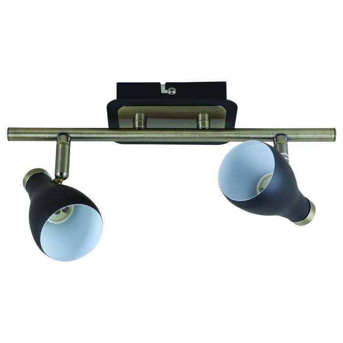 Bright Star Matt Black & Satin Brass Finish 2-Light Spotlight