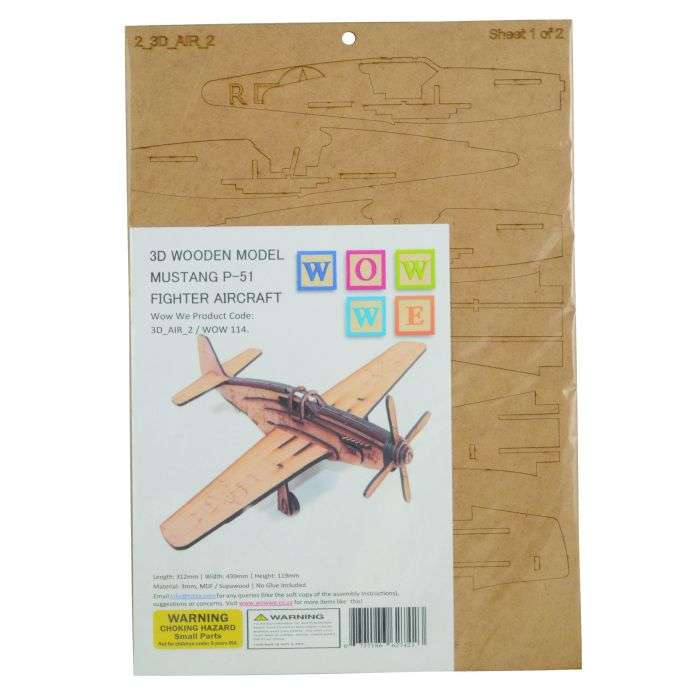 Wow We Mustang P-51 Plane 3D Wood Model Craft Set