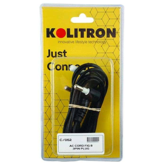 Black 3-Pin Figure 8 Power Cord 1.8m