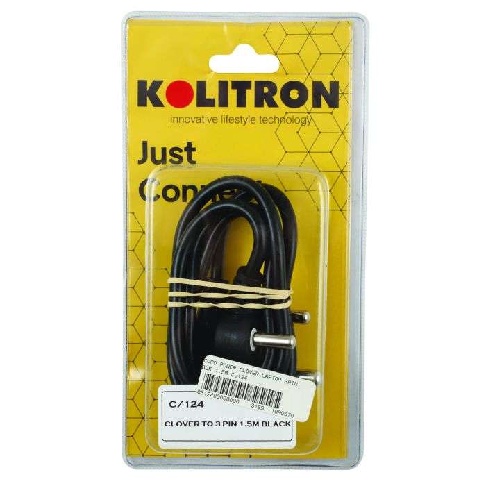 Black 3-Pin Laptop Clover Power Cord 1.5m