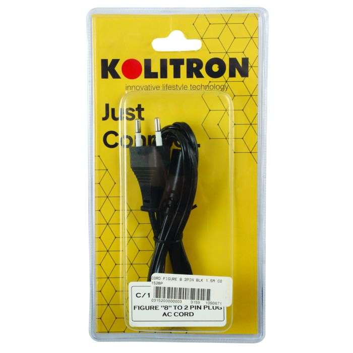 Black 2-Pin Figure 8 Cord 1.5m