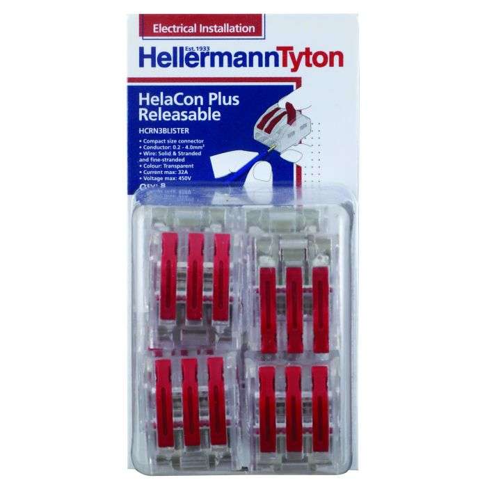 HellermannTyton 3 Way Releasable Helacon Plus Connector - 8 Pack