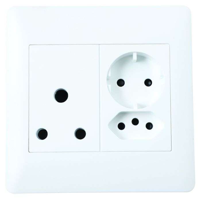 Lesco Apollo White 1 New RSA, 1 RSA & 1 Schuko Wall Socket 4x4