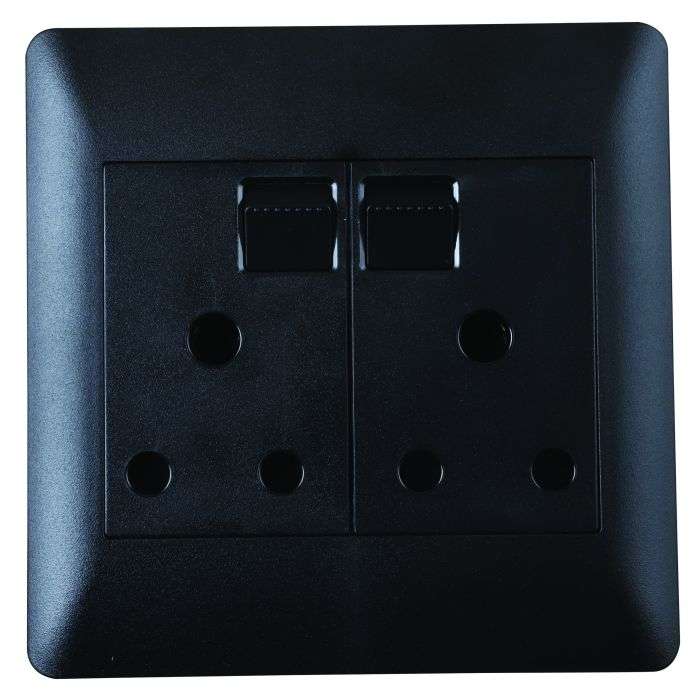 Lesco Apollo Black Double RSA Wall Socket 4x4
