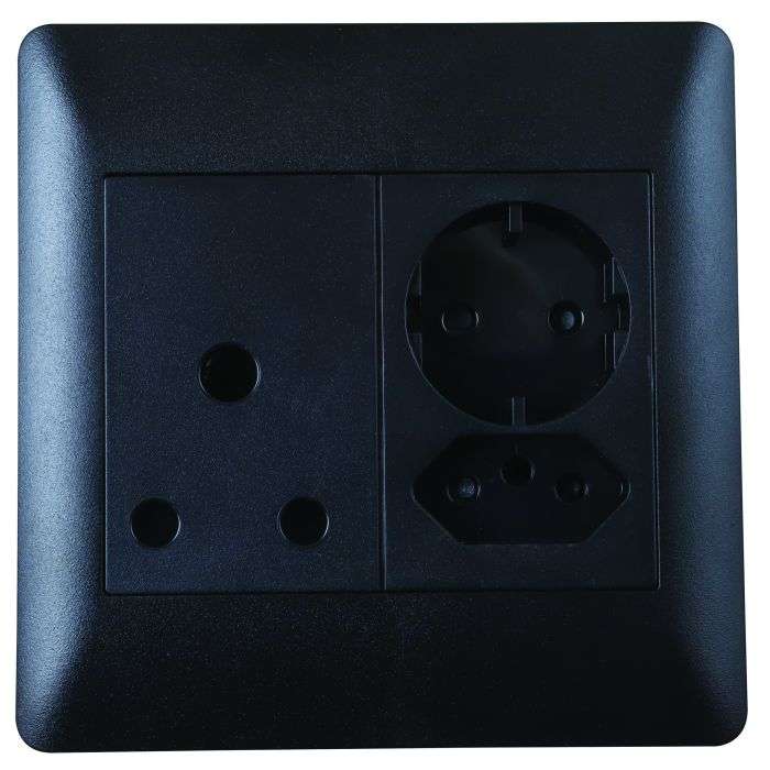 Lesco Apollo Black 1 New RSA, 1 RSA & 1 Schuko Wall Socket 4x4