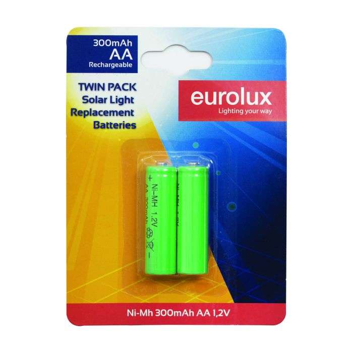 Eurolux Rechargeable Solar AA Battery 2PK 300Mah