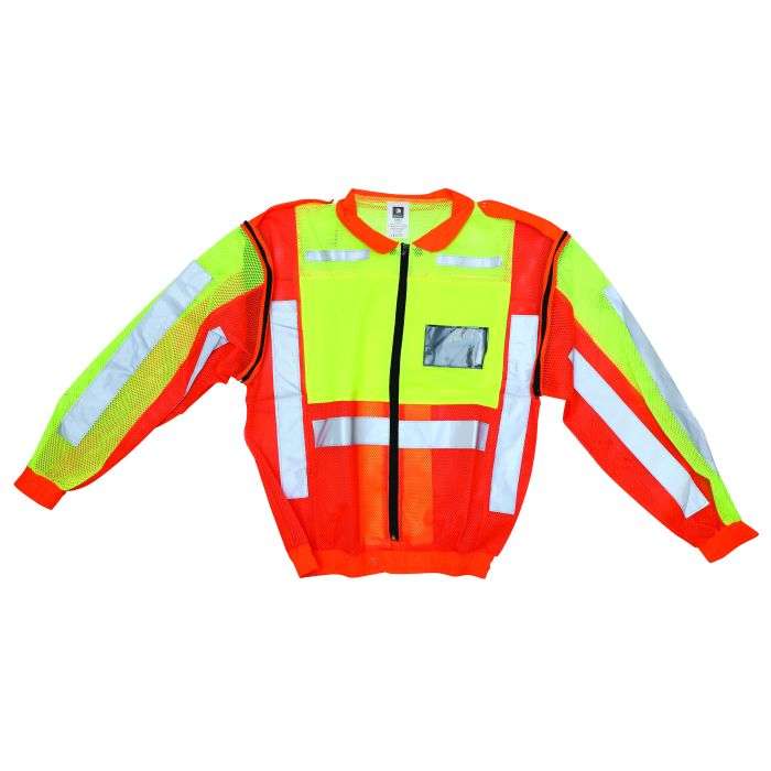 Lime and Orange Medium Reflective Collar Jacket with Detachable Sleeves