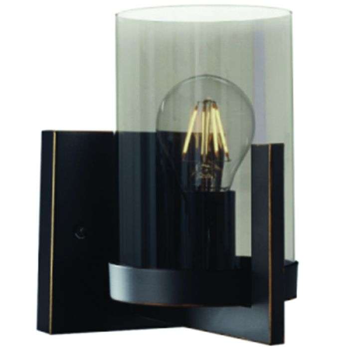Bright Star Black and Gold with Smokey Glass Wall Light WB804/1