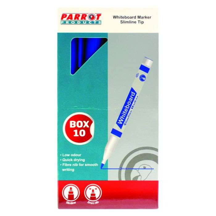 Parrot Blue Slimline Whiteboard Marker Pen  10 Pack