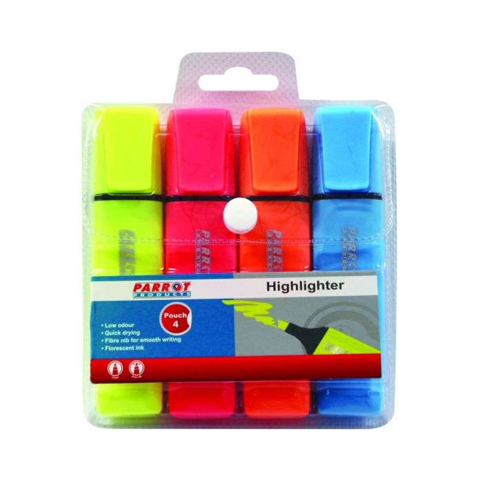 Parrot Highlighters Pouch  4 Pack