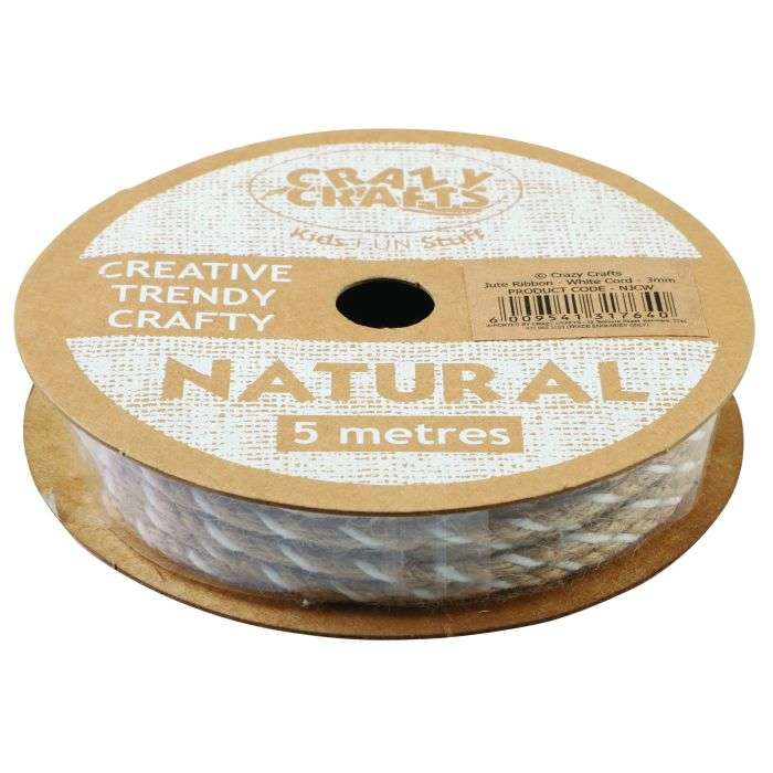 Crazy Crafts White/Natural Jude Craft Cord 3mmx3m