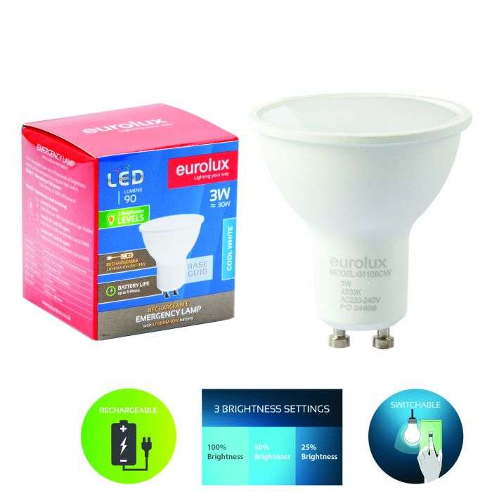 Eurolux Rechargeable LED Lamp GU10 3w