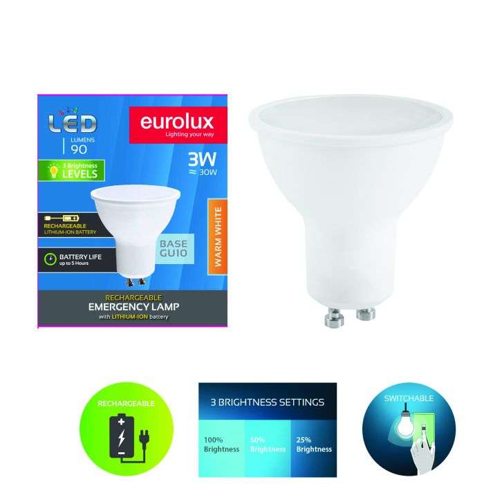 Eurolux Rechargeable LED Lamp GU10 3w