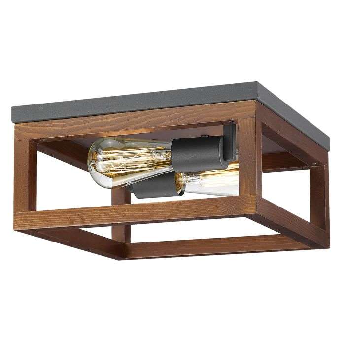 Bright Star Square Black & Wood Ceiling Light 300mm