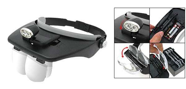 2 LED Head Lighted Magnifier Magnifying Glass Black 
