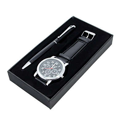 Men's Dress Watch Quartz Leather Strap Casual Black