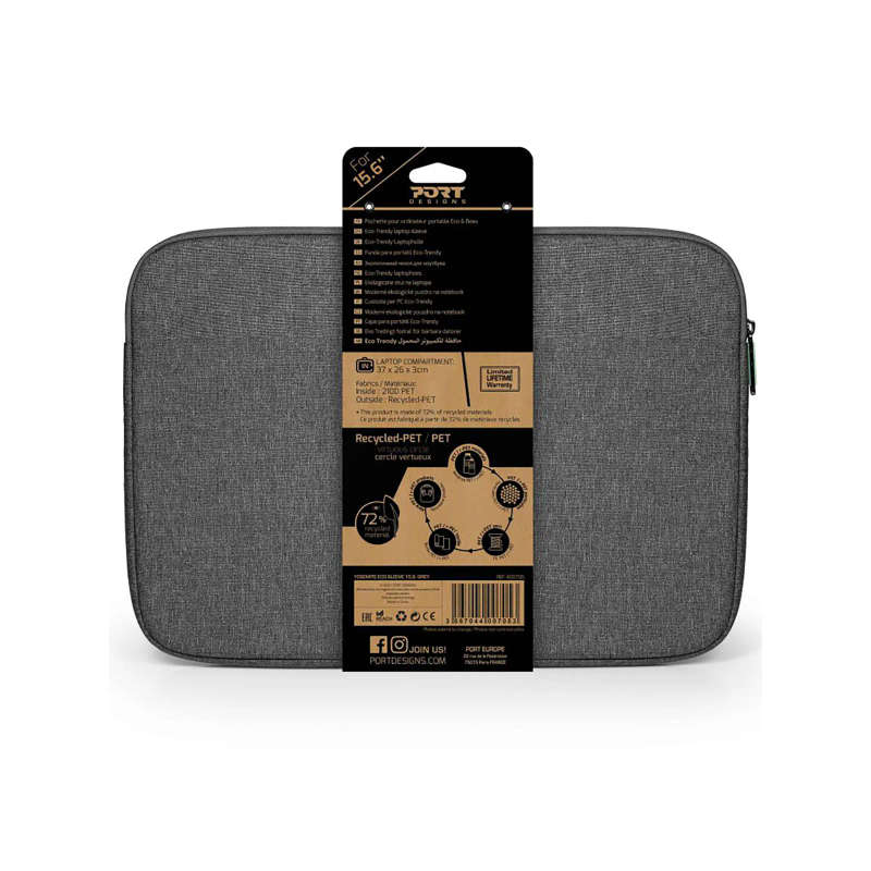 PORT YOSEMITE ECO GREY 15.6" SLEEVE