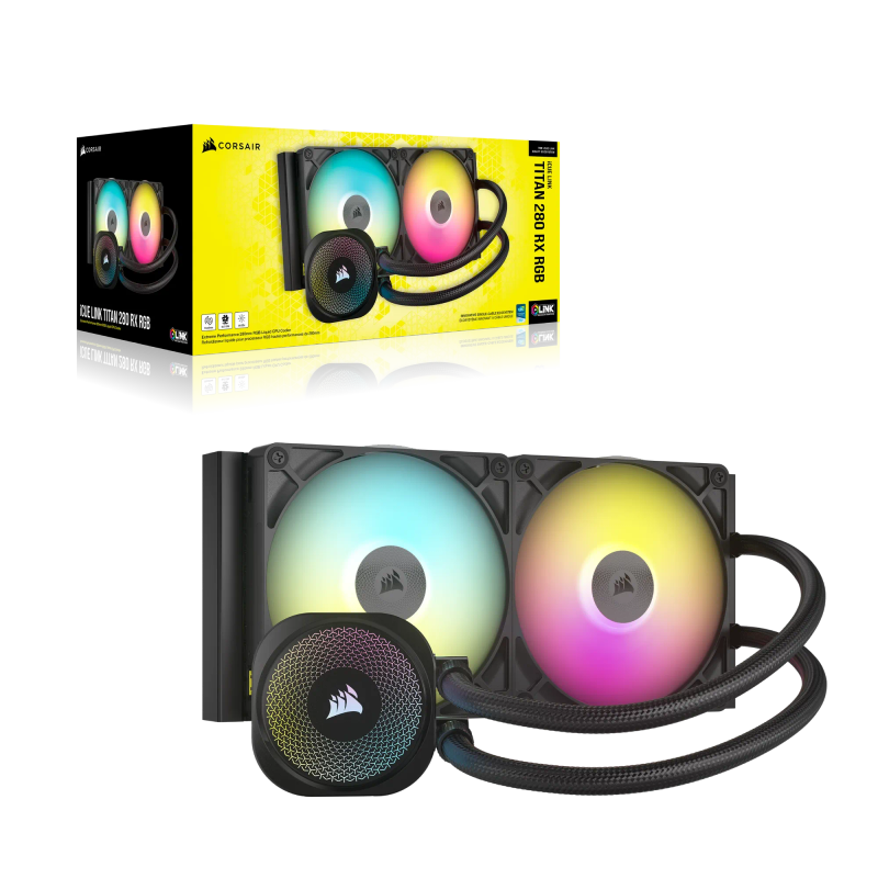 Corsair Icue Link Titan 280 Rx Rgb Liquid Cpu Cooler - Rx140 Rgb Fans  Fits Intel® Lga 1851 1...