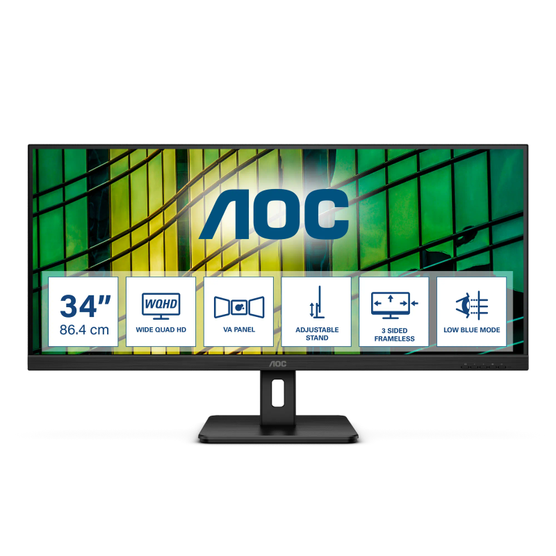 Aoc-U34E2M Monitor 34 Inch Wqhd 3440X1440 100Hz 1Ms Dp Vesa Flicker Free Low Blue Mode Adaptivesy...