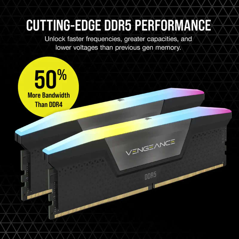CORSAIR VENGEANCE RGB DDR5 32GB (2 x 16GB) DDR5 7200 CL34-44-44-96 1.45V Intel XMP - BLACK.