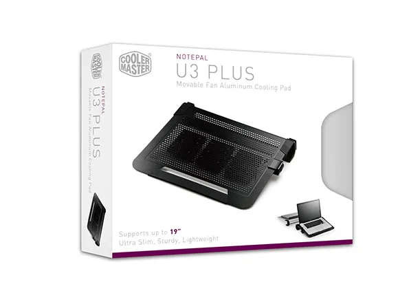 Cooler Master Notepal U3 Plus 19'' Notebook Cooling Stand - Black Aluminum, 3 X 80Mm Fans, Ergono...