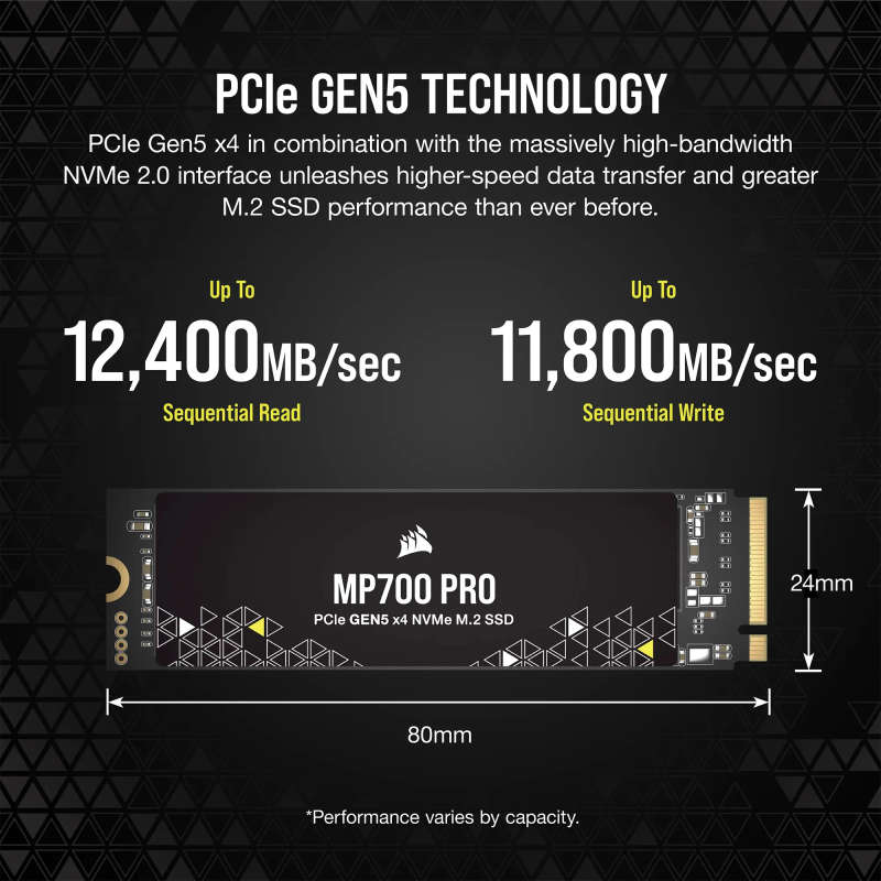 Corsair MP700 PRO 1TB M.2 NVMe PCIe Gen. 5 x4 SSD (no heatsink).