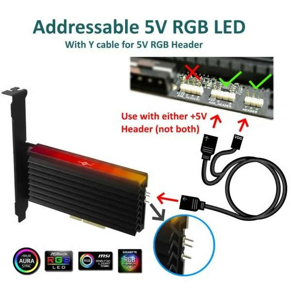 Vantec M.2 Nvme Ssd Pcie X4 Adapter With Addressable Rgb Led
