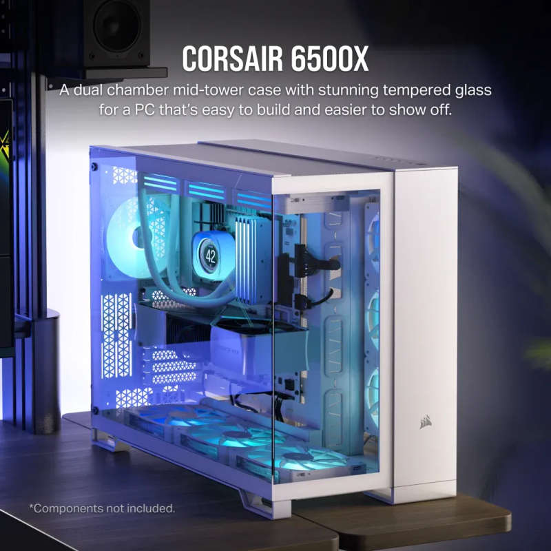 6500X Mid-Tower White Dual Chamber Pc Case; 2X 3.5'' 2X 2.5'' Drive Bays; Up To 360Mm Radiator Co...