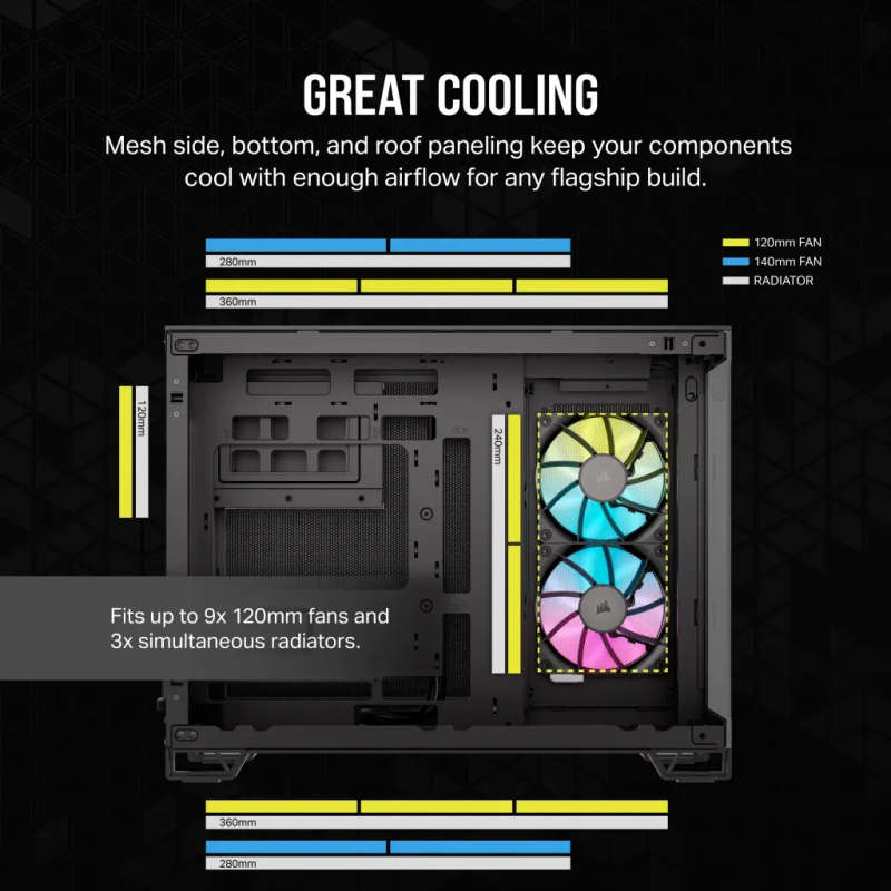 iCUE LINK 2500X RGB Micro ATX Dual Chamber PC Case; Black