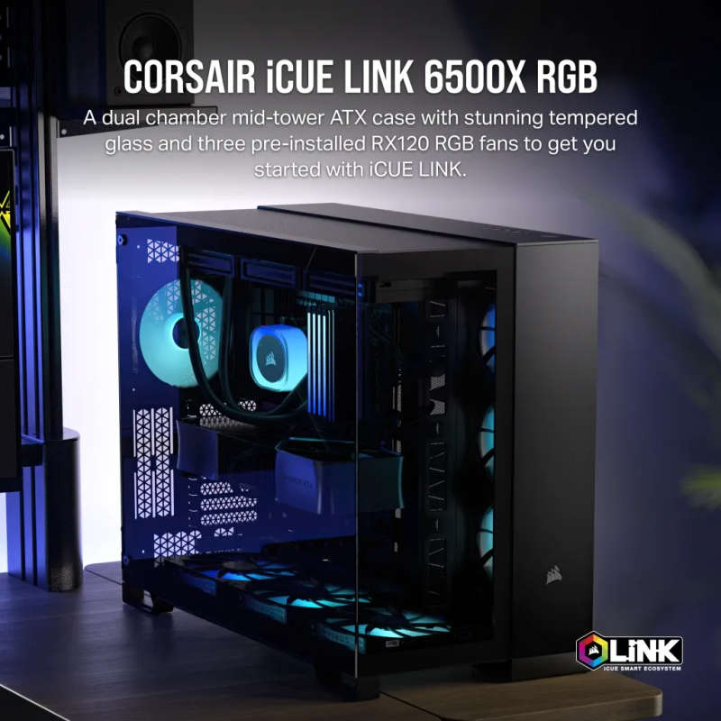 iCUE LINK 6500X RGB Mid-Tower Dual Chamber PC Case; Black.