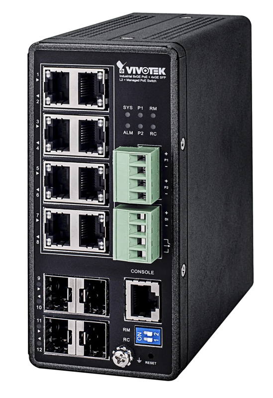 Vivotek L2+ Managed Poe Industrial Switch 8X Poe+ 4X Sfp 240W 48Vdc Psu Required