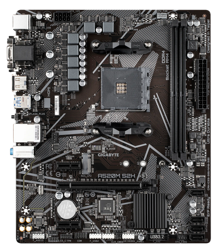 Gigabyte Amd A520M-S2H For 3Rd Generation Amd Ryzen Processors 2X Dual Ddr4 1X M2 Hdmi Dvi Vga.