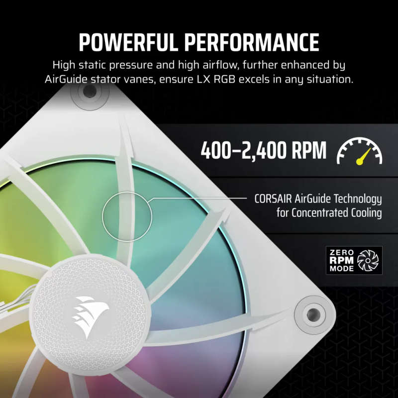CORSAIR iCUE LINK LX120 RGB 120mm PWM Fan - Dual Light Loops  Requires iCUE LINK System Hub (S...