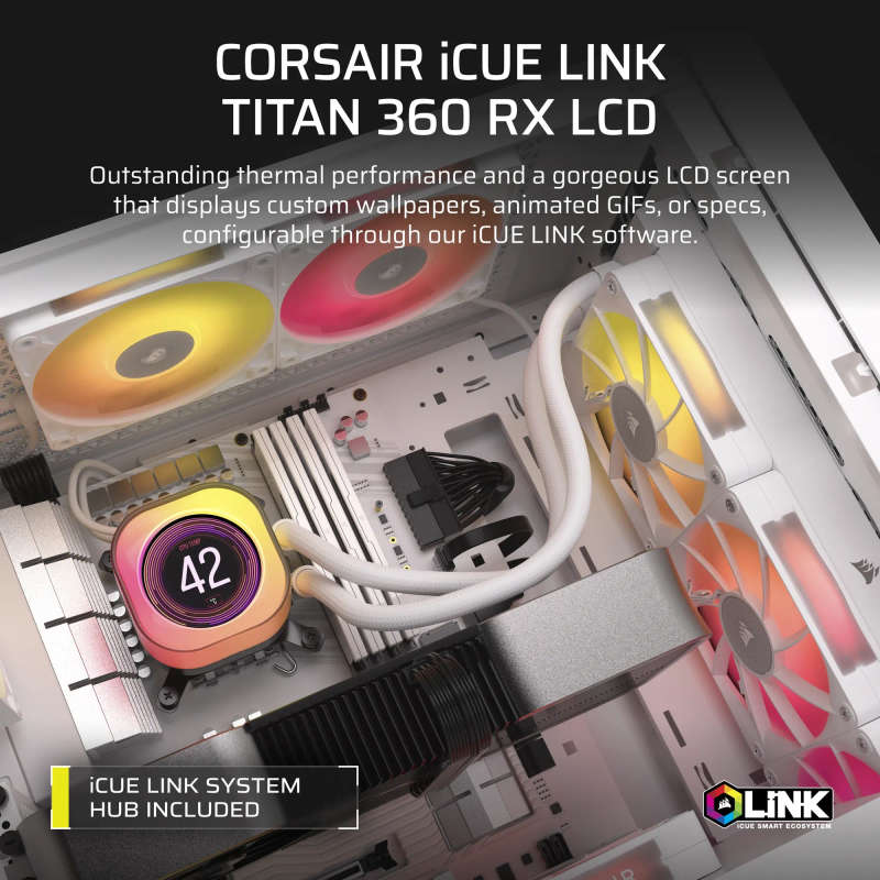 CORSAIR iCUE LINK TITAN 240 RX LCD White AIO; 240mm Radiator; Liquid CPU Cooler