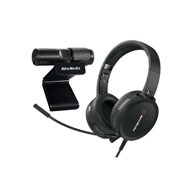 AVerMedia Video Conference Kit 317 With Fhd Webcam And High-Quality Over-Ear Headphones - Black C...