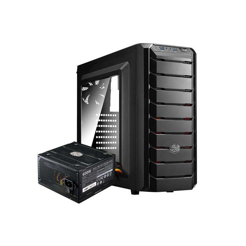 Cooler Master CMP500 ATX Mid-Tower Case With Built-In Elite 600W Power Supply And 2X 120MM RED LE...