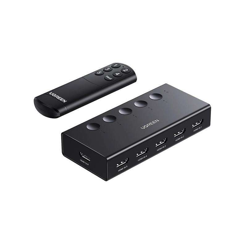 Ugreen 90512 Hdmi V2.0 5-In 1-Out 4K@60Hz Amplified Switch With Infrared Remote And 1X Usb-A To U...