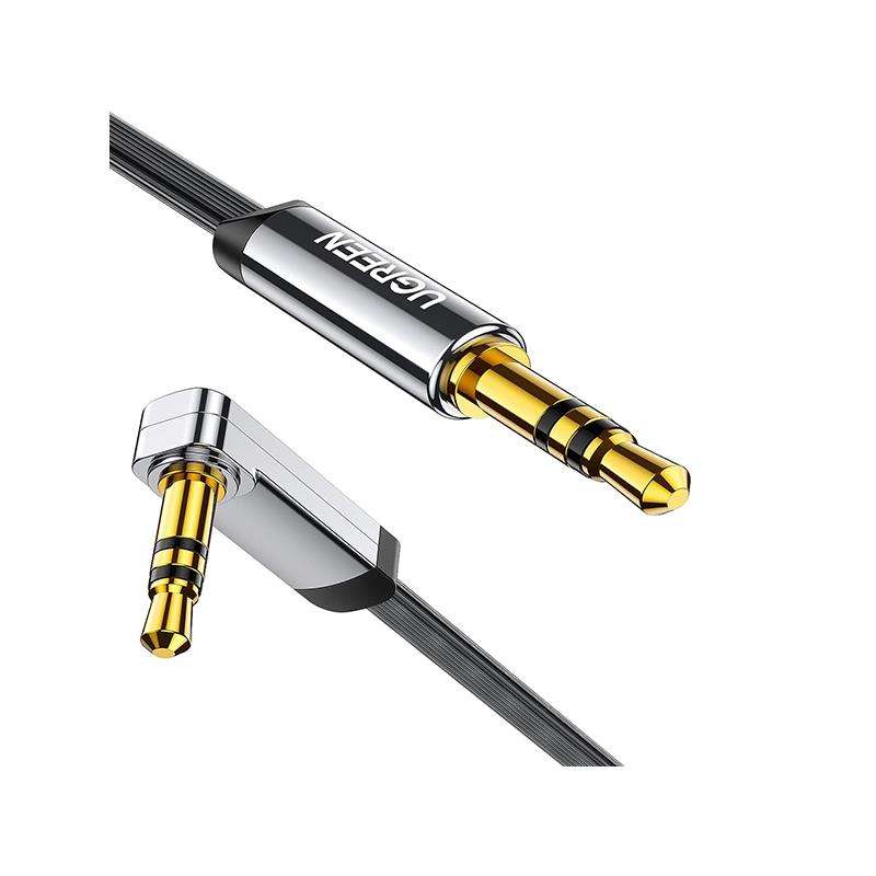 UGreen 10599 3.5mm Male to Male 90° Right Angle Flat Audio 2m Cable with Gold-Plated Connectors ...